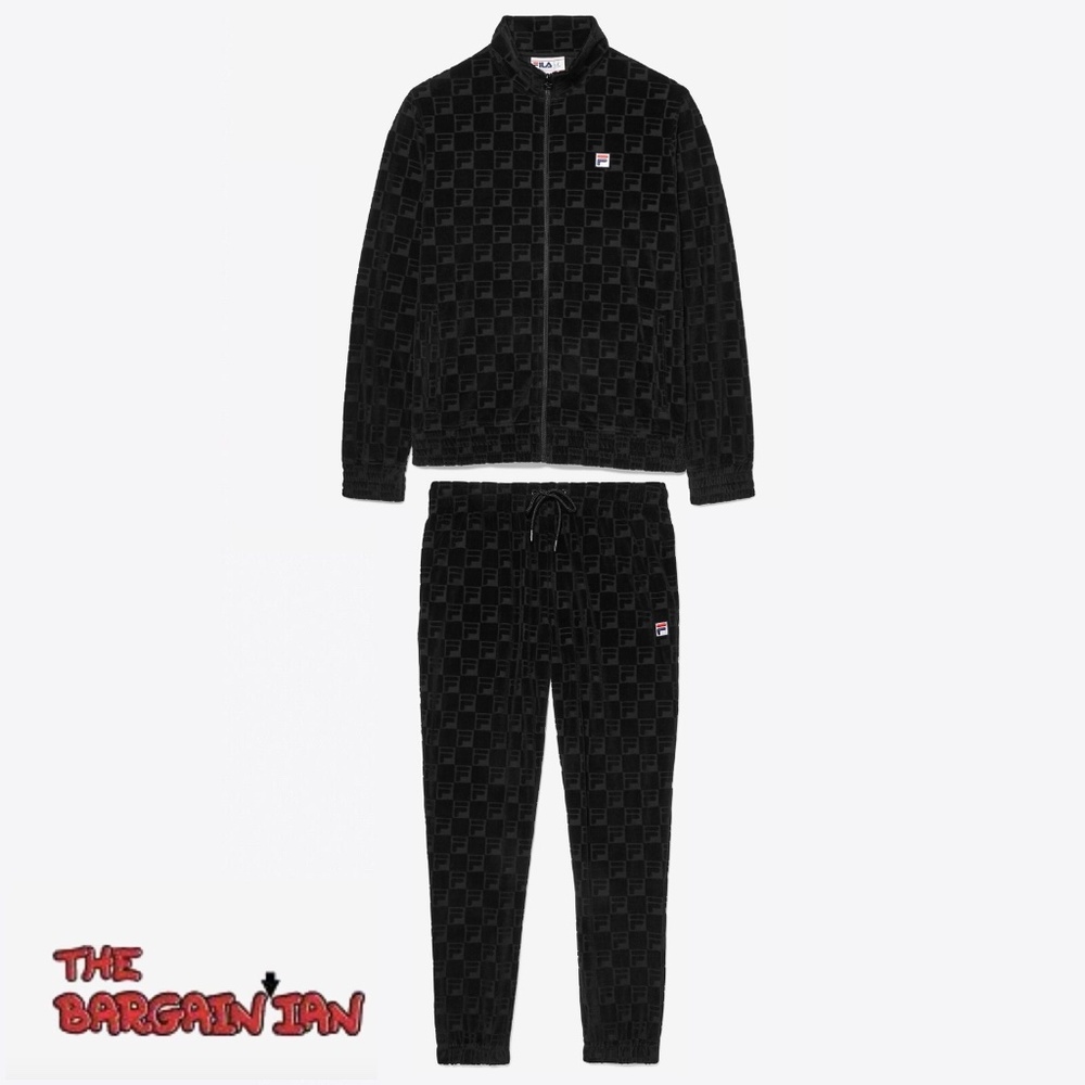 Fila Men's Velour Sweatsuit Tracksuit Black Velvet Set Size M L XL 2XL NWT